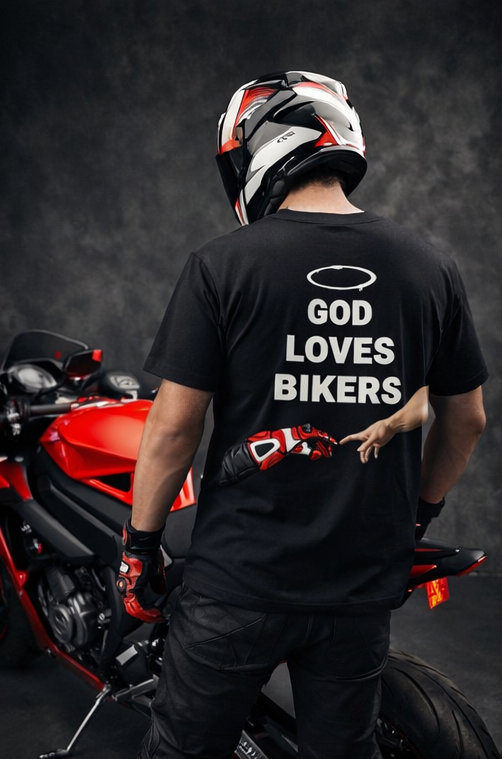 God Loves Bikers Unisex Oversized Classic T-Shirt